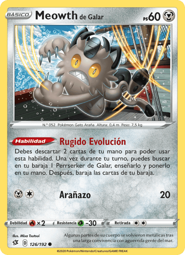 Meowth de Galar, carta 126 de Choque Rebelde