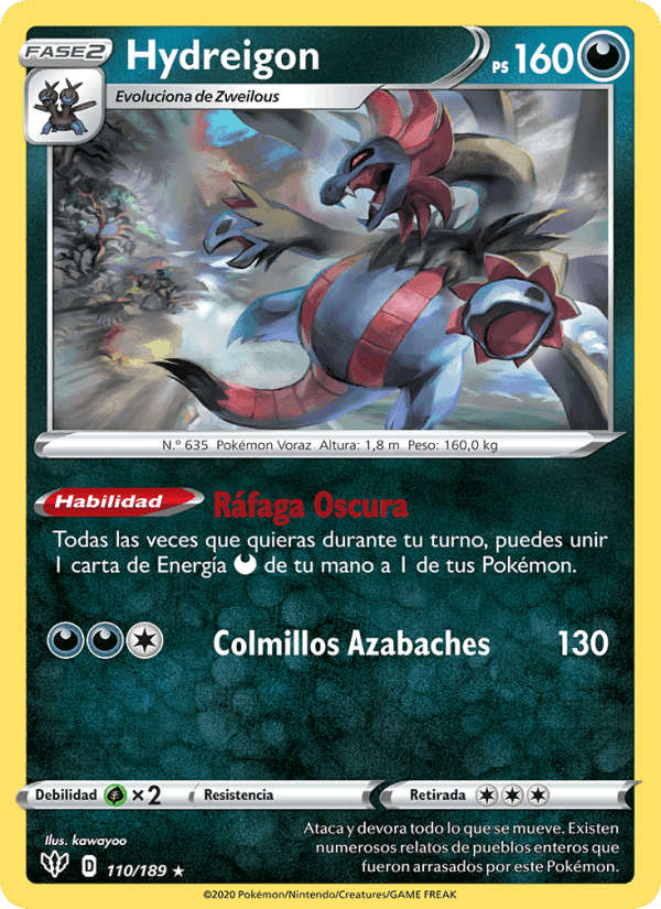 Hydreigon, card 110 from Oscuridad Incandescente