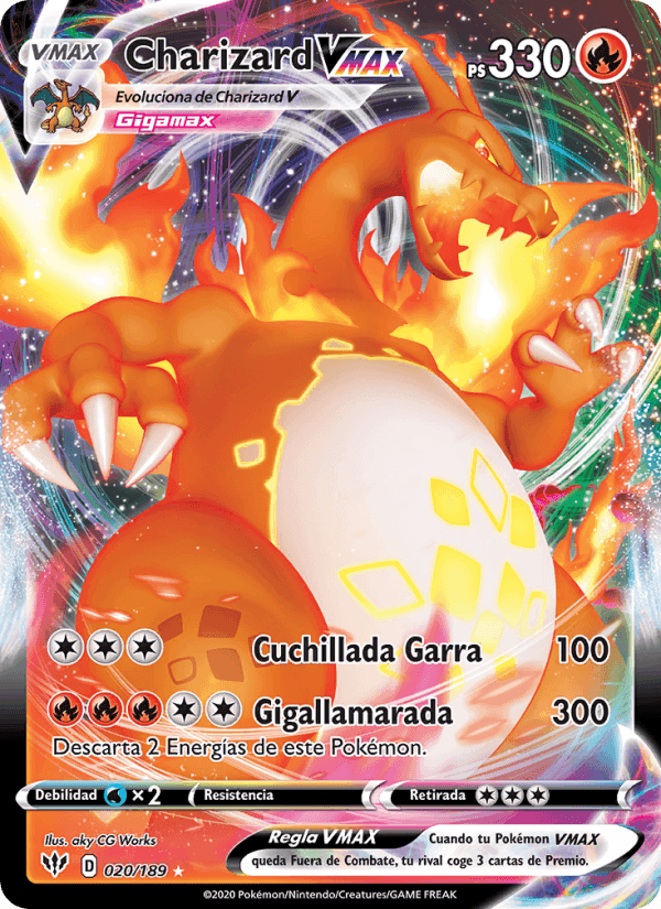 Charizard VMAX, carta 20 de Oscuridad Incandescente