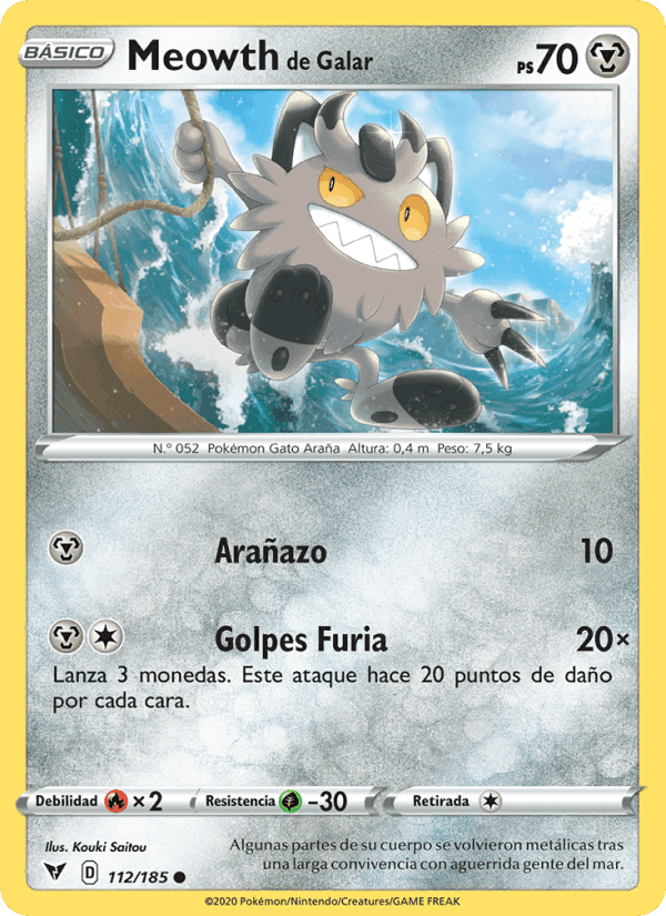 Meowth de Galar, carta 112 de Voltaje Vívido
