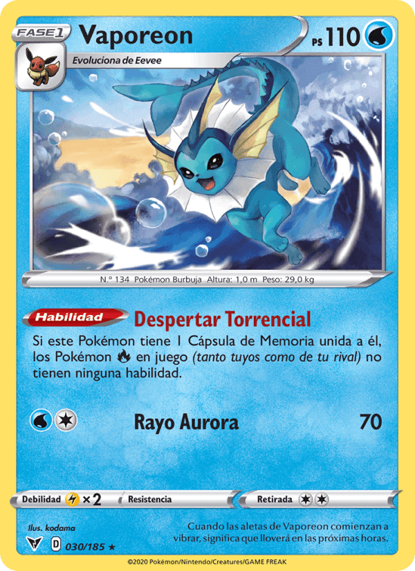Vaporeon, carta 30 de Voltaje Vívido