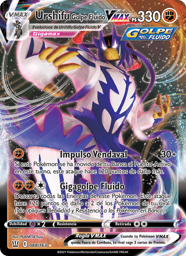 Urshifu Golpe Fluido VMAX, carta 88 de Estilos de Combate