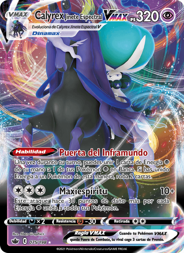 Calyrex Jinete Espectral VMAX, card 75 from Reinado Escalofriante