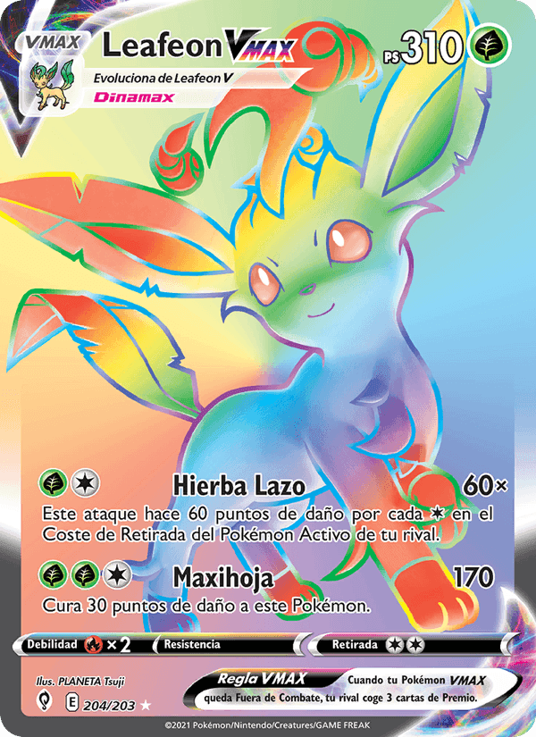 Leafeon VMAX, carta 204 de Cielos Evolutivos