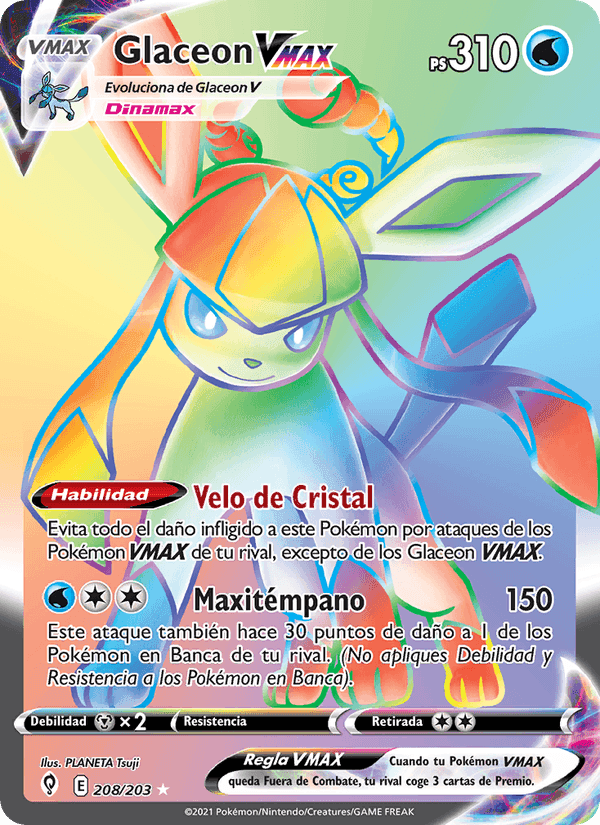 Glaceon VMAX, carta 208 di Cielos Evolutivos