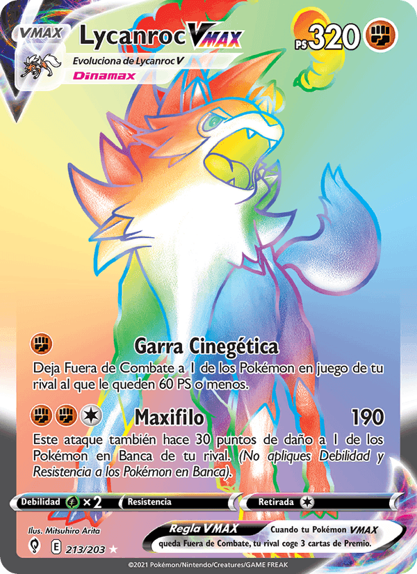 Lycanroc VMAX, card 213 from Cielos Evolutivos