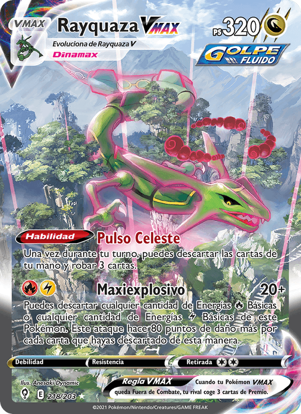 Rayquaza VMAX, carta 218 de Cielos Evolutivos