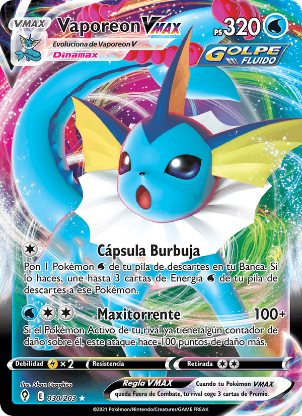 Vaporeon VMAX, carta 30 de Cielos Evolutivos