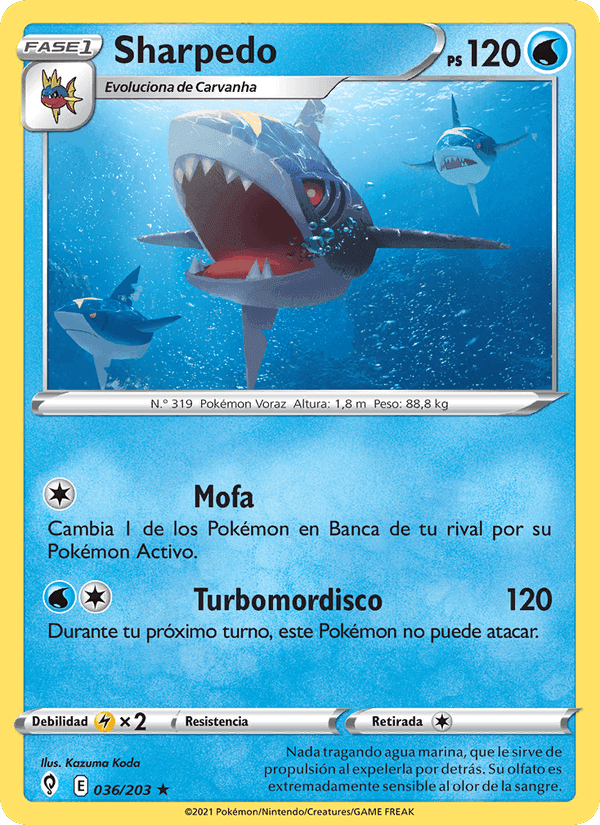 Sharpedo, card 36 from Cielos Evolutivos