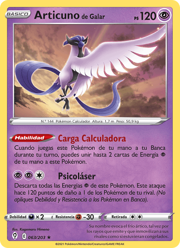 Articuno de Galar, carta 63 de Cielos Evolutivos