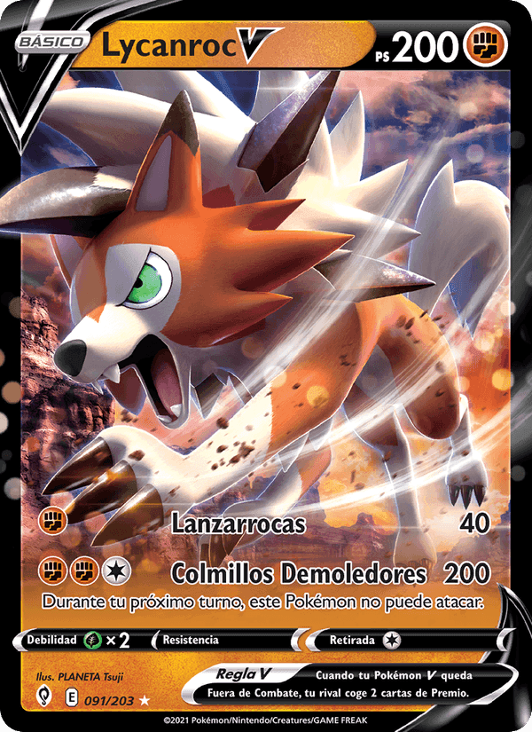 Lycanroc V, card 91 from Cielos Evolutivos