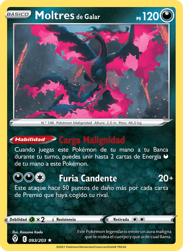 Moltres de Galar, card 93 from Cielos Evolutivos