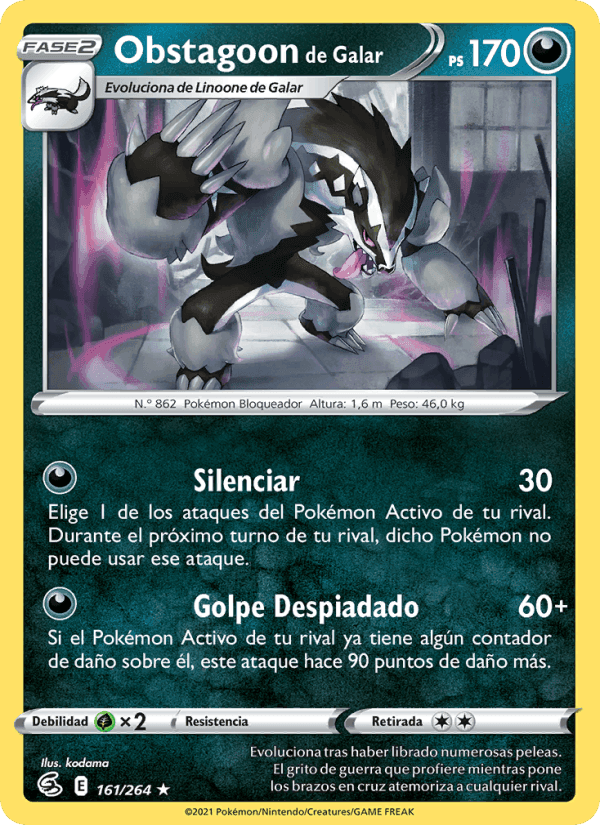 Obstagoon de Galar, card 161 from Golpe Fusión