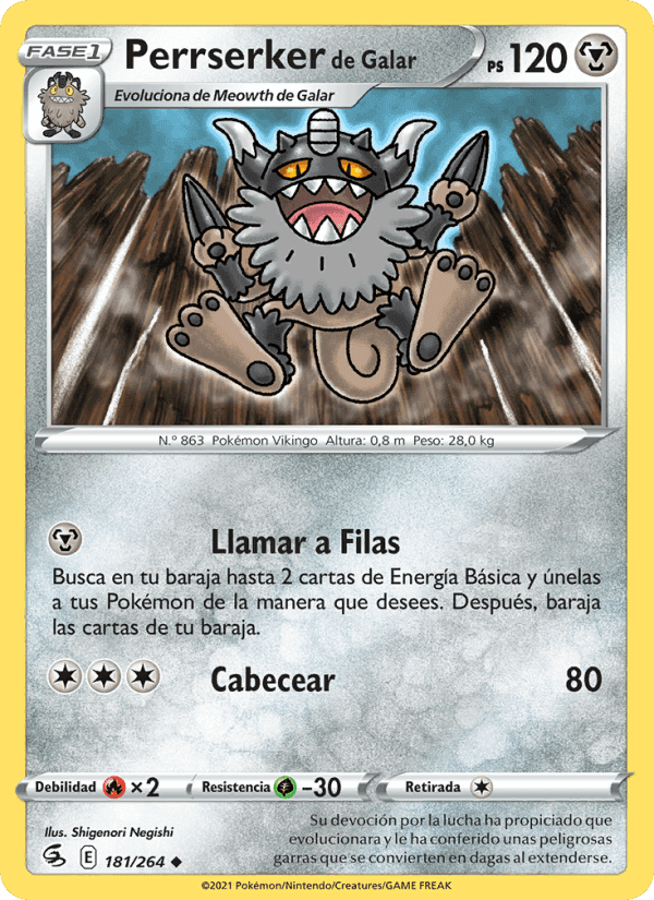 Perrserker de Galar, card 181 from Golpe Fusión