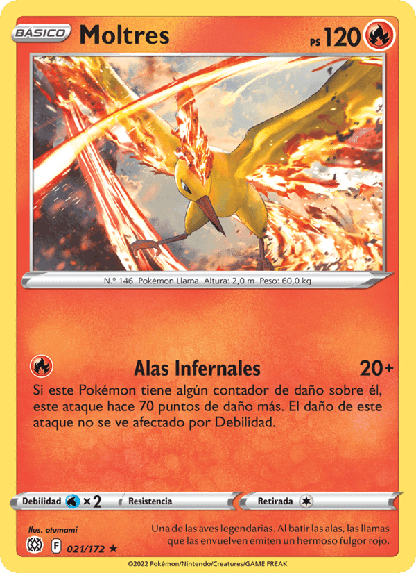 Moltres, carta 021 de Astros Brillantes