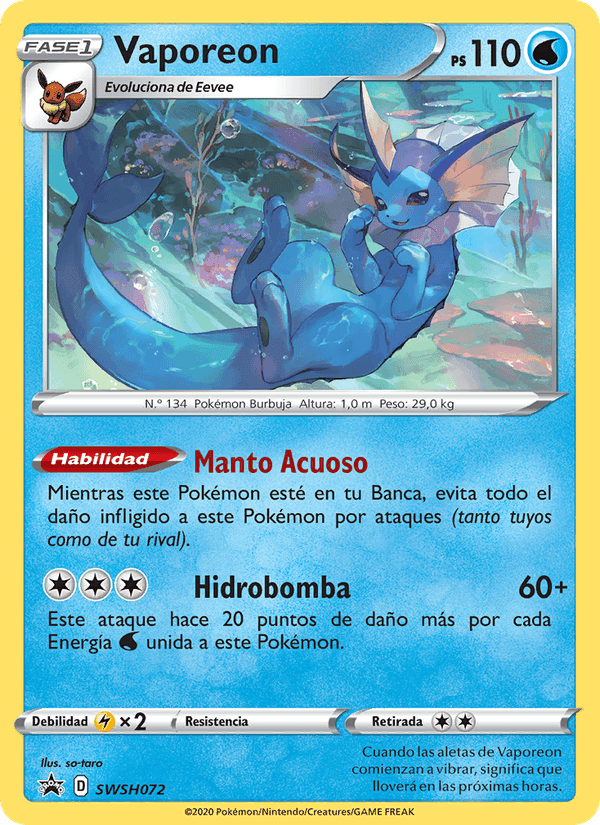 Vaporeon, carta SWSH072 de Cartas de promoción ESES