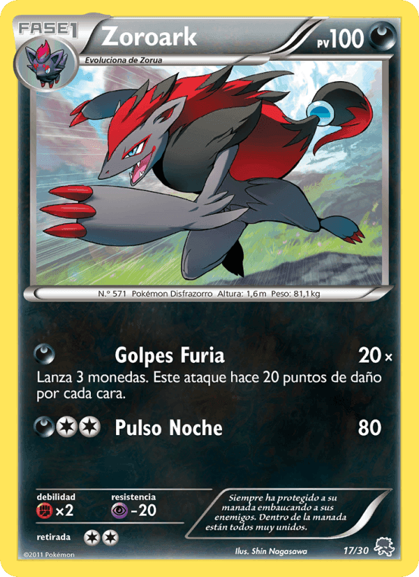 Zoroark, carta 17 de Kit de Entrenador XY (Pikachu Enmascarada)
