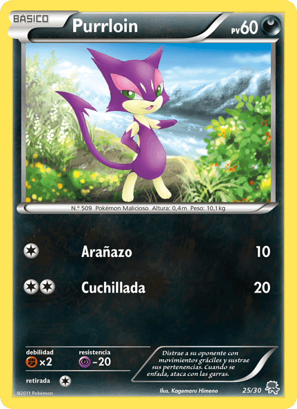 Purrloin, carta 25 de Kit de Entrenador XY (Pikachu Enmascarada)