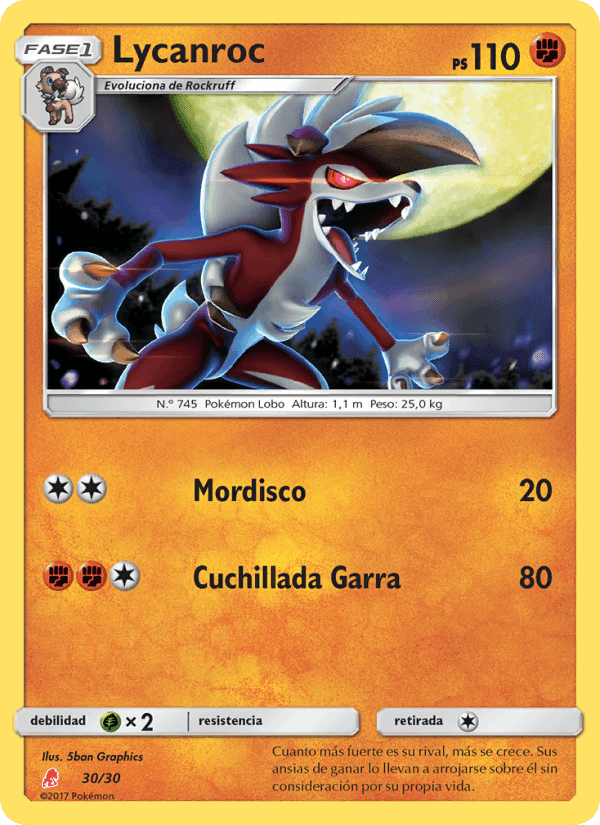 Lycanroc, carta 30 de Kit de Entrenador Sol y Luna (Lycanroc)