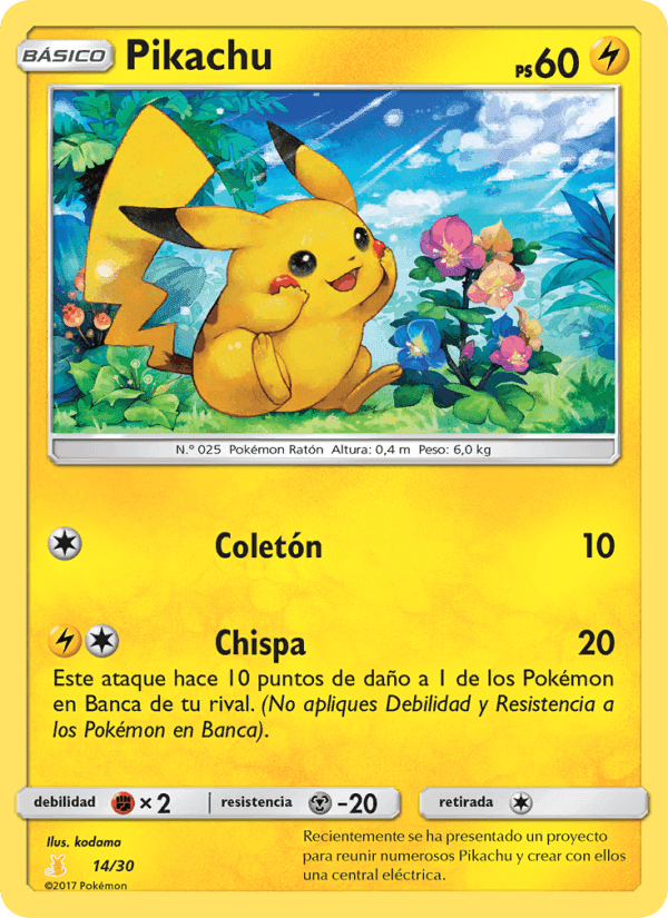 Pikachu, card 14 from Kit de Entrenador Sol y Luna (Raichu de Alola)