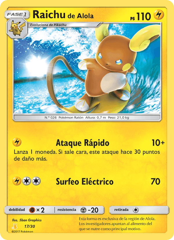 Raichu de Alola, card 17 from Kit de Entrenador Sol y Luna (Raichu de Alola)