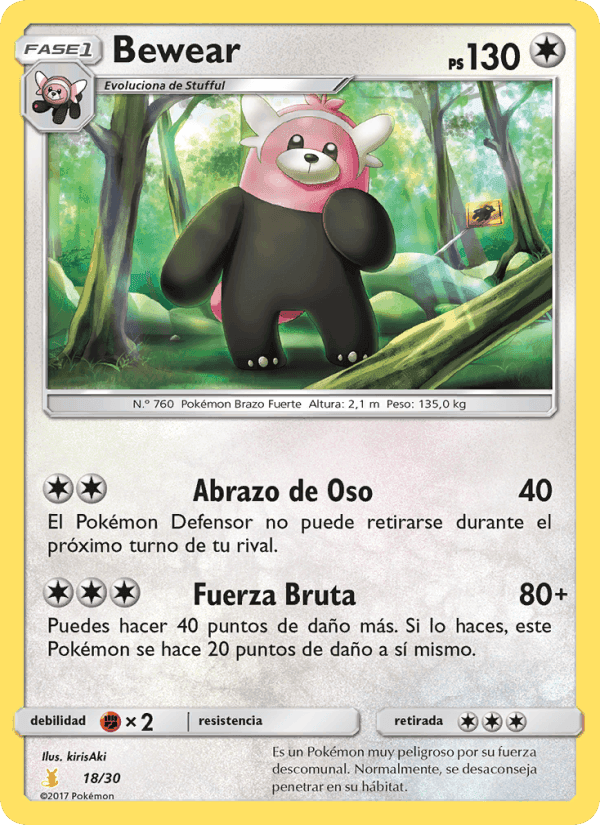 Bewear, card 18 from Kit de Entrenador Sol y Luna (Raichu de Alola)