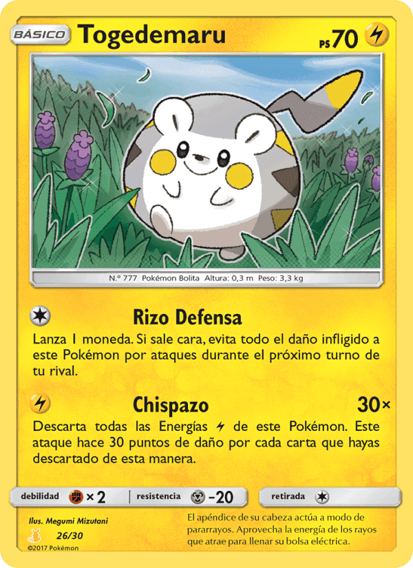 Togedemaru, card 26 from Kit de Entrenador Sol y Luna (Raichu de Alola)