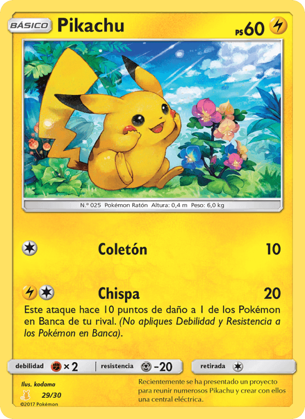 Pikachu, carta 29 di Kit de Entrenador Sol y Luna (Raichu de Alola)