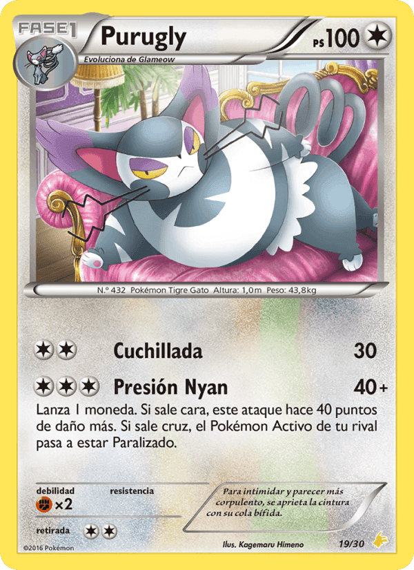 Purugly, card 19 from Kit de Entrenador XY (Pikachu Enmascarada)