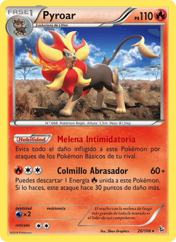 Pyroar, carta 20 de Destellos de Fuego