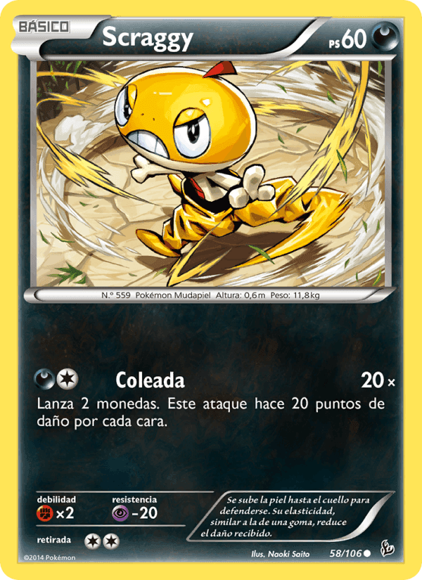 Scraggy, card 58 from Destellos de Fuego