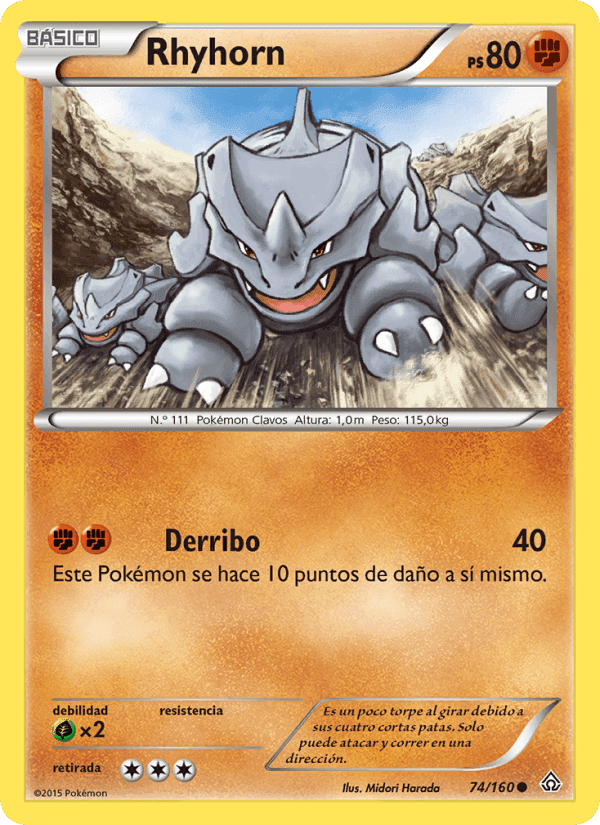 Rhyhorn, card 74 from Duelos Primigenios