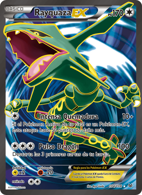 Rayquaza EX, card 104 from Cielos Rugientes