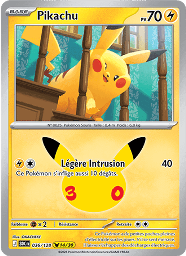 Pikachu, carte 036 de 30ᵉ Anniversaire