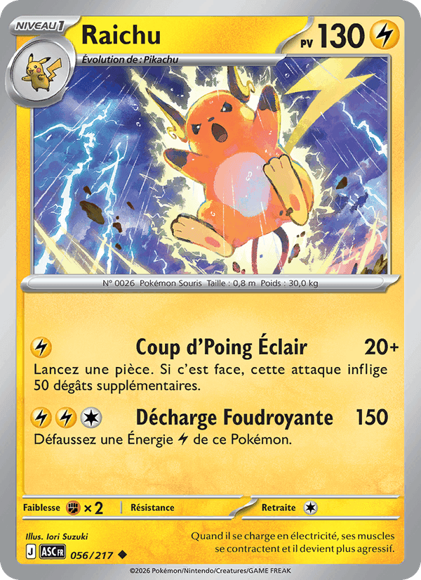 Raichu, carte 056 de Héros Transcendants