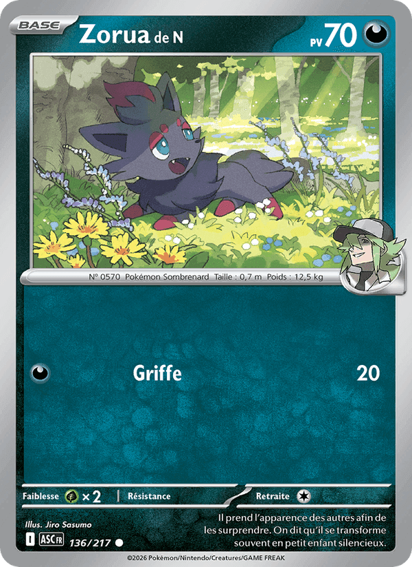 Zorua de N, card 136 from Héros Transcendants