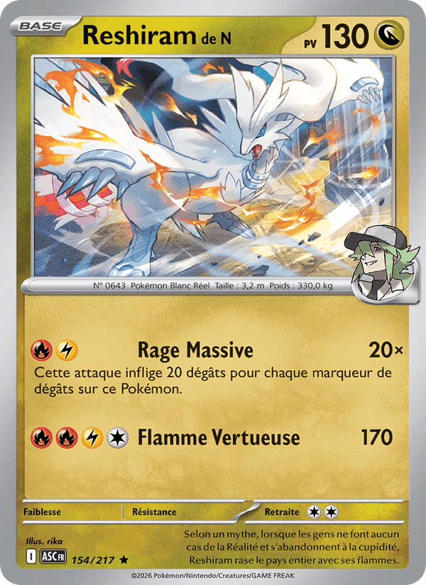 Reshiram de N, carte 154 de Héros Transcendants
