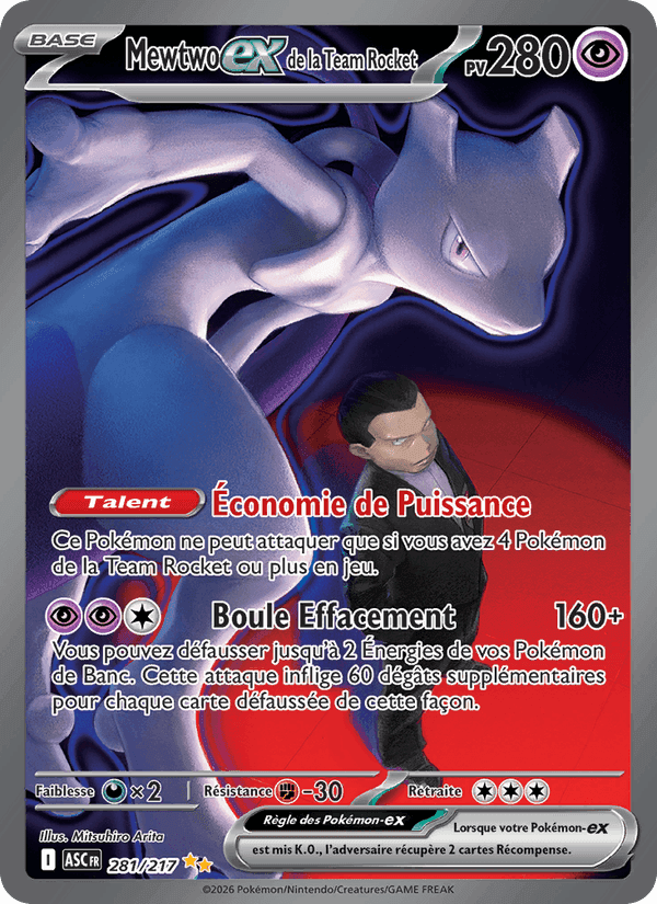 Mewtwo-ex de la Team Rocket, card 281 from Héros Transcendants