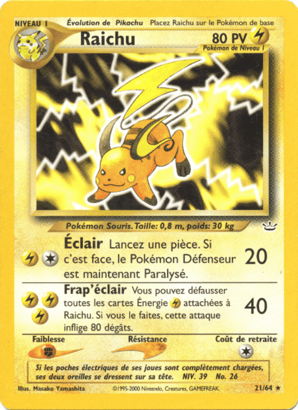 Raichu, carte 21 de Neo Revelation