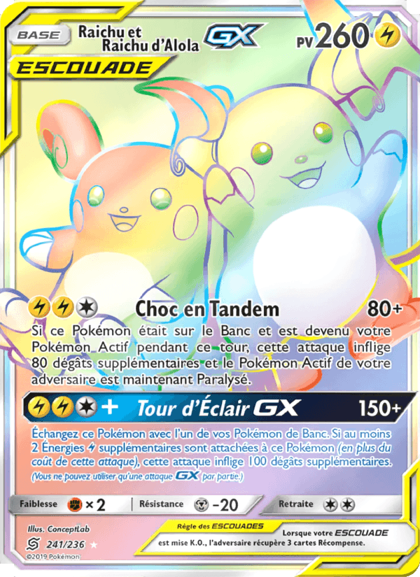 Raichu et Raichu d’Alola GX, carte 241 de Harmonie des Esprits