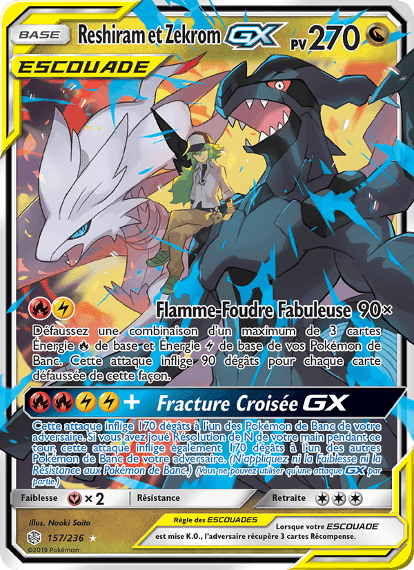 Reshiram et Zekrom GX, carte 157 de Éclipse Cosmique