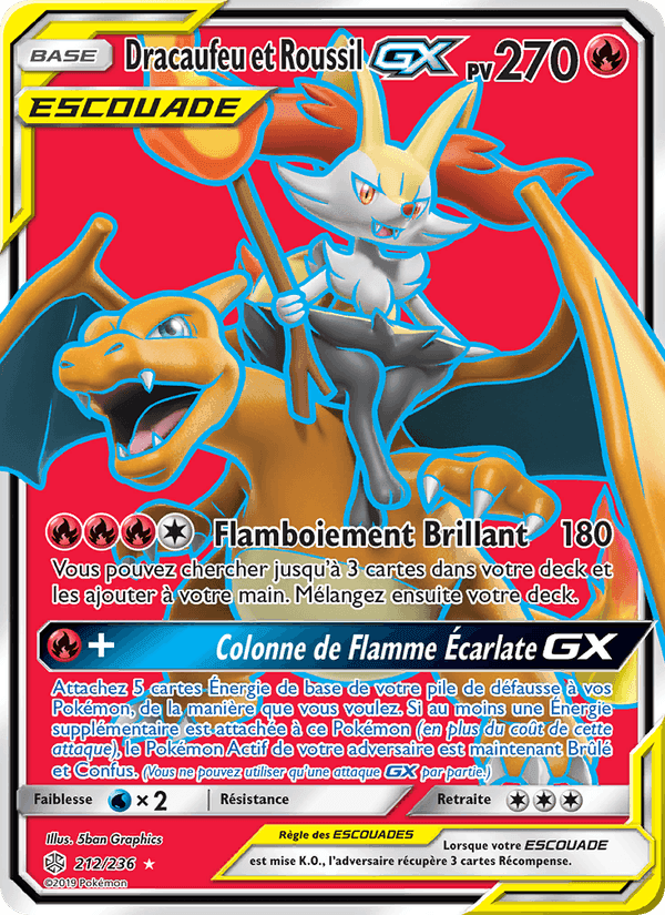 Dracaufeu et Roussil GX, carte 212 de Éclipse Cosmique