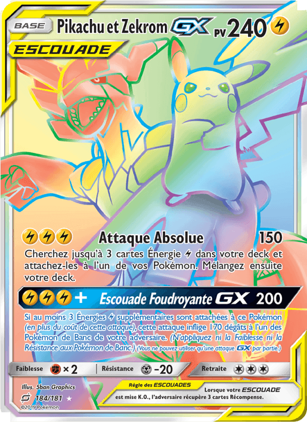 Pikachu et Zekrom GX, carte 184 de Duo de Choc