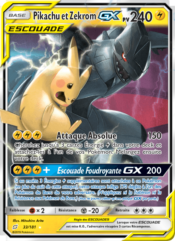 Pikachu et Zekrom GX, carte 33 de Duo de Choc