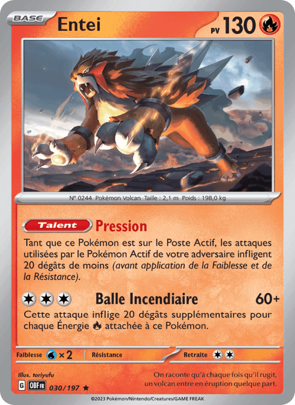 Entei, carte 030 de Flammes Obsidiennes