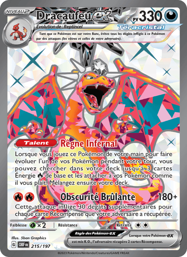 Dracaufeu-ex, carte 215 de Flammes Obsidiennes