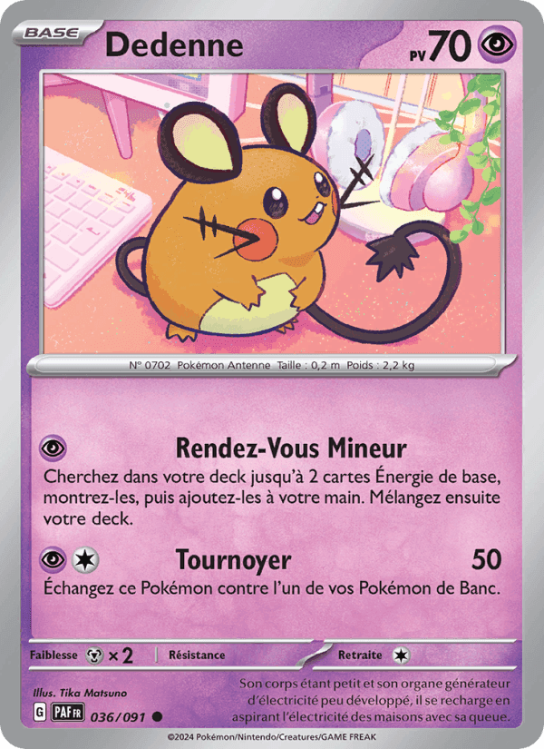 Dedenne, carte 036 de Destinées de Paldea