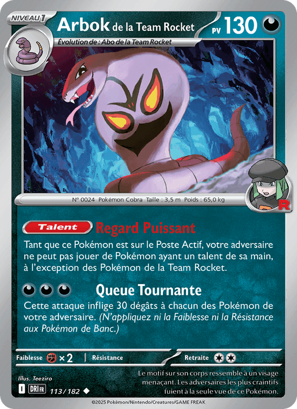 Arbok de la Team Rocket, card 113 from Rivalités Destinées