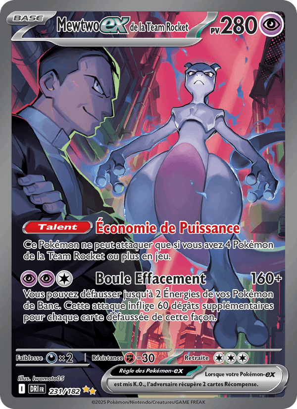 Mewtwo-ex de la Team Rocket, carte 231 de Rivalités Destinées