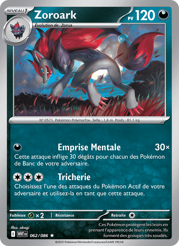 Zoroark, carte 062 de Flamme Blanche